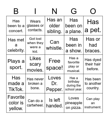 Get to know you bingo Card