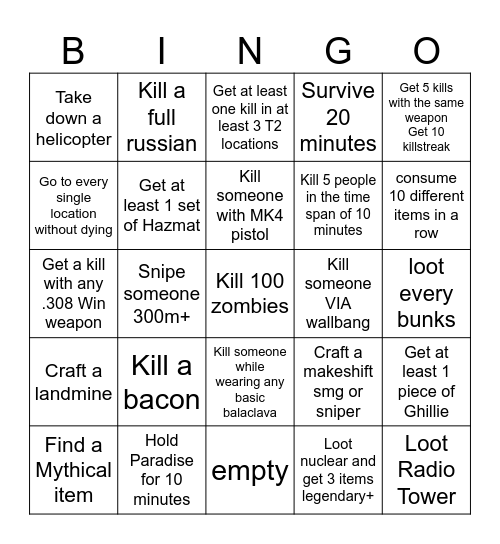 Aftermath bingo Card