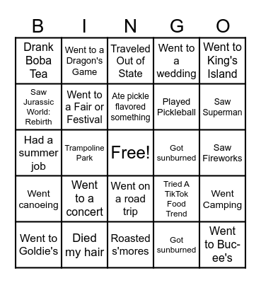 Advisory: Summer Edition Bingo Card