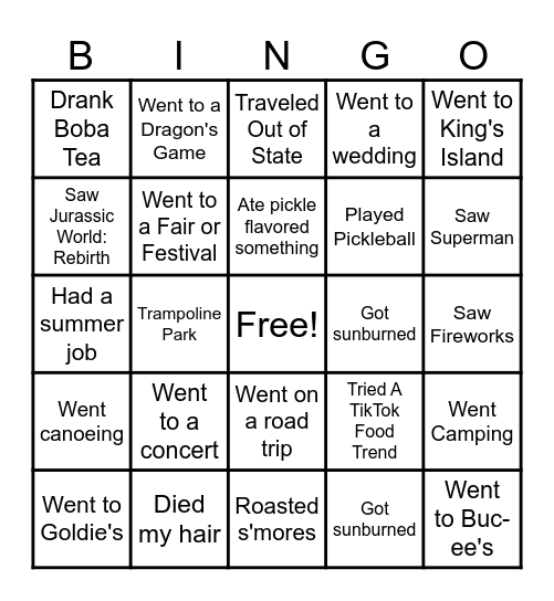 Advisory: Summer Edition Bingo Card
