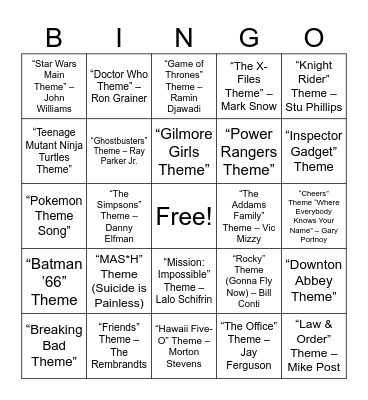 Movie & TV Theme Songs Bingo Card