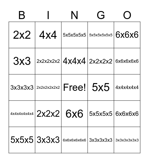 Exponent Bingo Card
