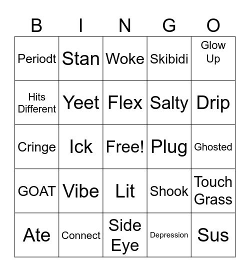 Gen Slang BINGO Card