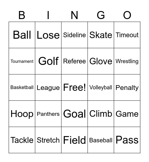 Sports Bingo Card