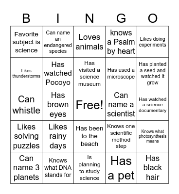 Science Bingo – Get to Know Your Classmates Bingo Card