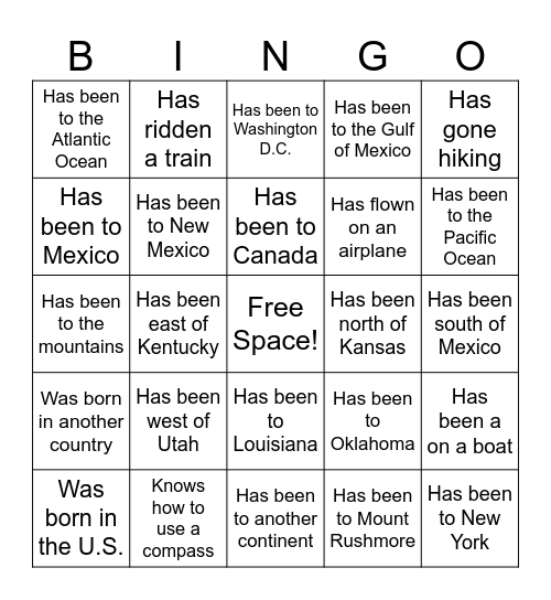 Geo Bingo Card
