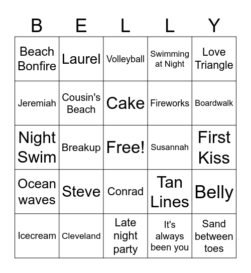 The Summer I Turned 28 Bingo Card