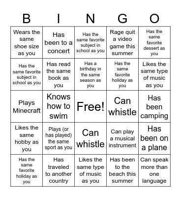 Untitled Bingo Card