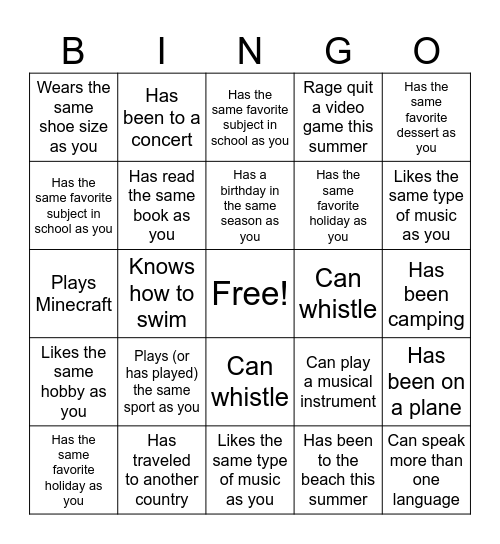 Untitled Bingo Card
