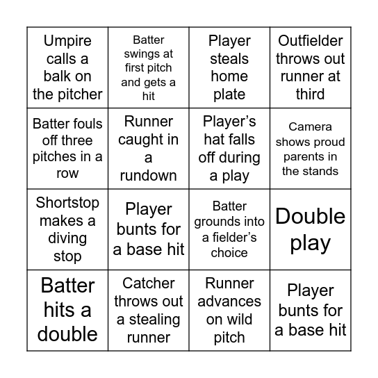 Bases Loaded Bingo! Bingo Card