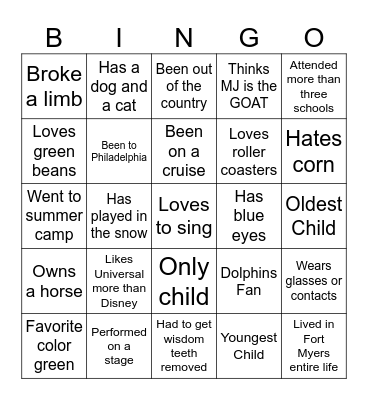 Human Bingo Icebreaker Bingo Card