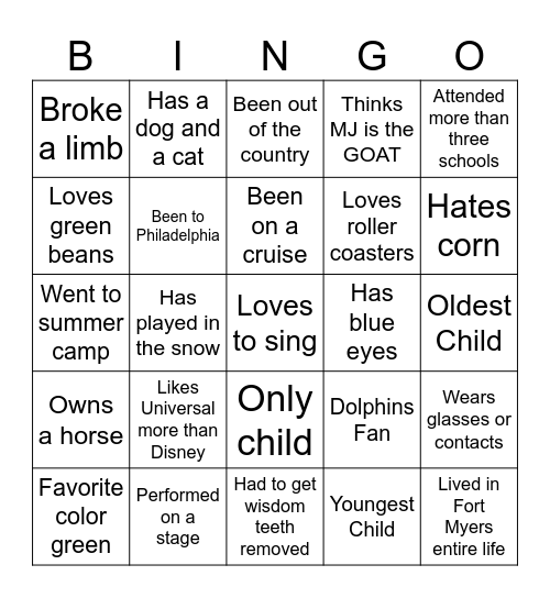 Human Bingo Icebreaker Bingo Card