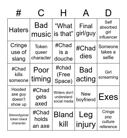#chadgetstheaxe Bingo Card