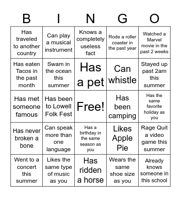IACS Connections Bingo Card