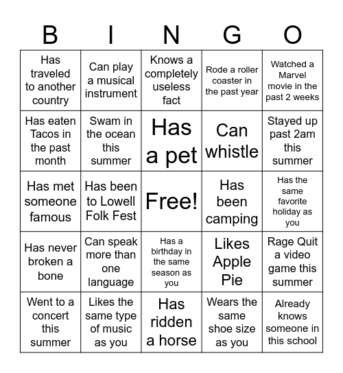 IACS Connections Bingo Card