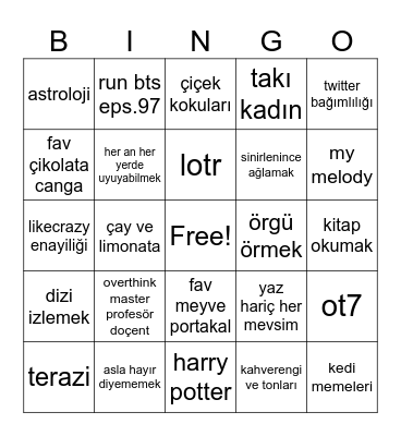 zehra’s Bingo Card