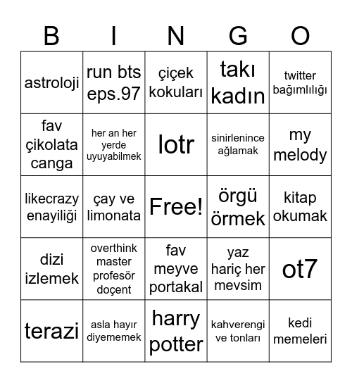 zehra’s Bingo Card