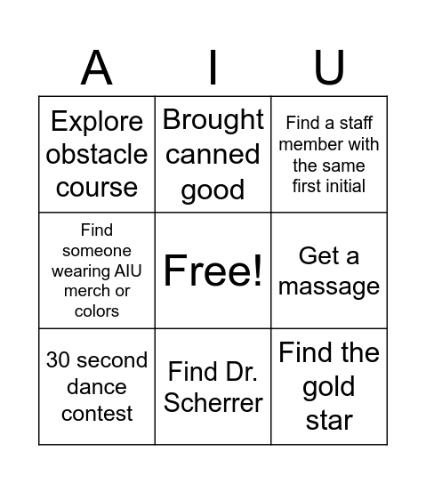 AIU BINGO Card
