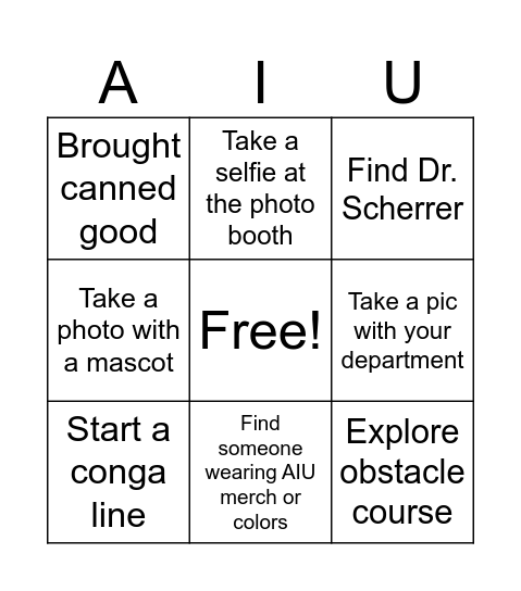 AIU BINGO Card