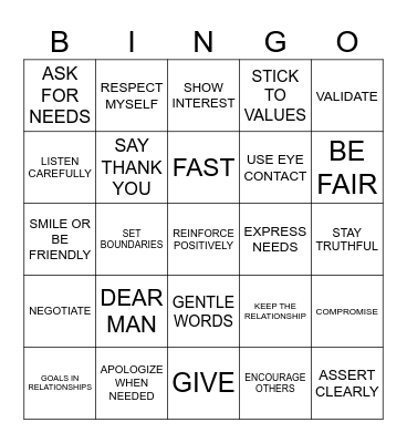 INTERPERSONAL SKILLS BINGO Card