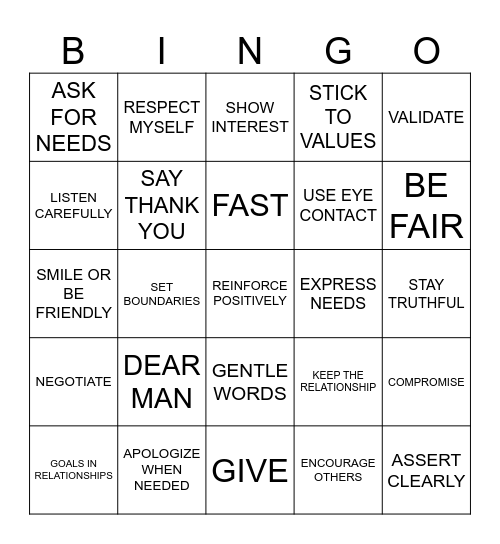 INTERPERSONAL SKILLS BINGO Card