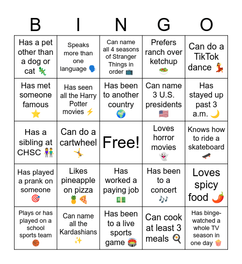 Untitled Bingo Card