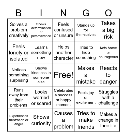 Characterization Bingo Card