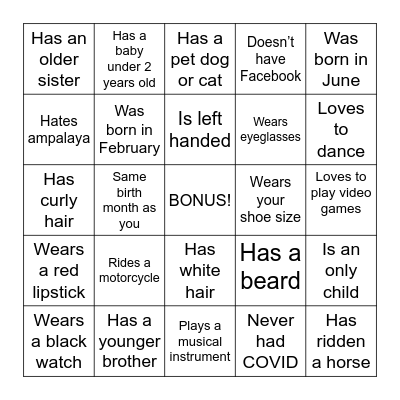 find the guest Bingo Card