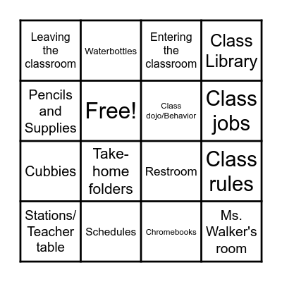 Procedures and Expectations Bingo Card