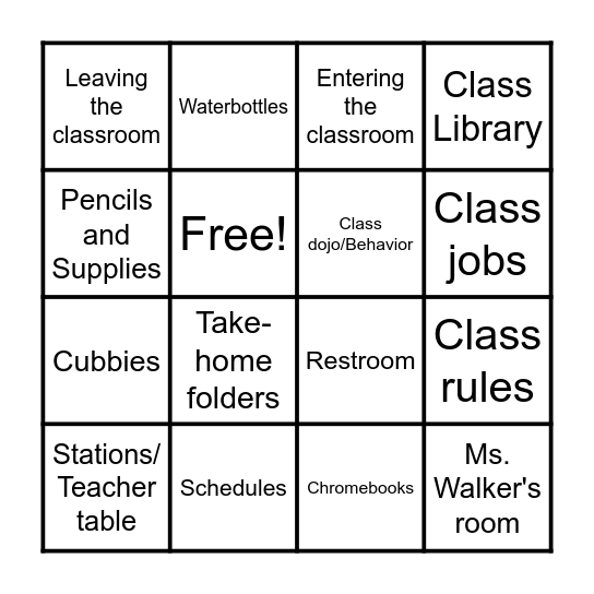 Procedures and Expectations Bingo Card