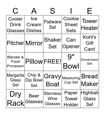 CASIE'S GIFT BINGO Card