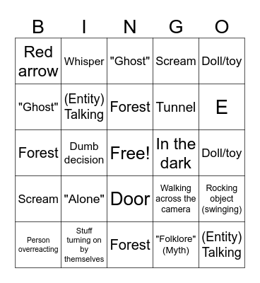 Scary Video Bingo Card