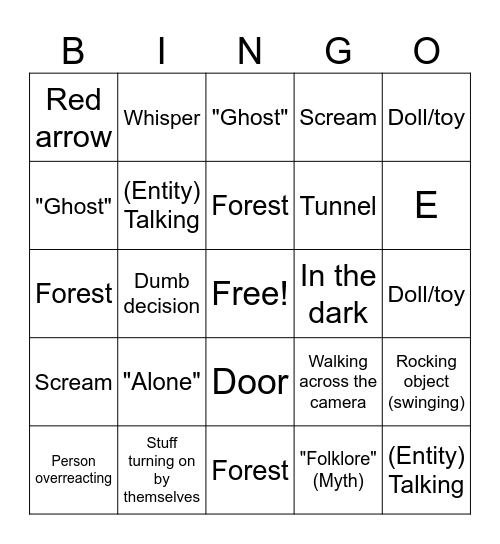 Scary Video Bingo Card