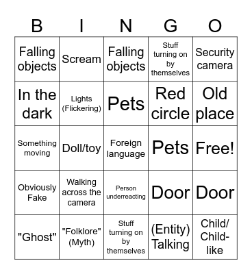 Scary Video Bingo Card
