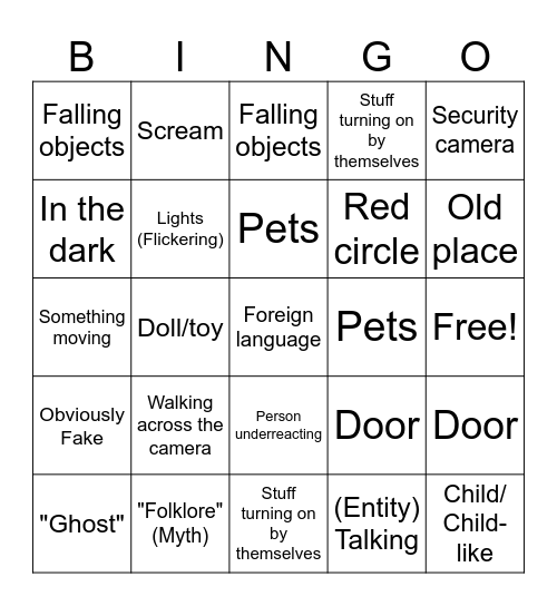 Scary Video Bingo Card