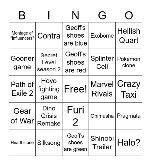 GamesCom O.N. 2025 Bingo Card
