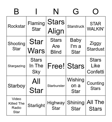 z**Star** Bingo Card