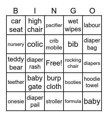 B  A  B  Y      S  H  O  W  E  R Bingo Card
