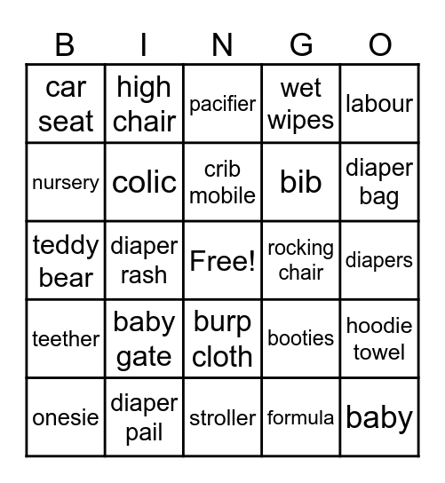 B  A  B  Y      S  H  O  W  E  R Bingo Card