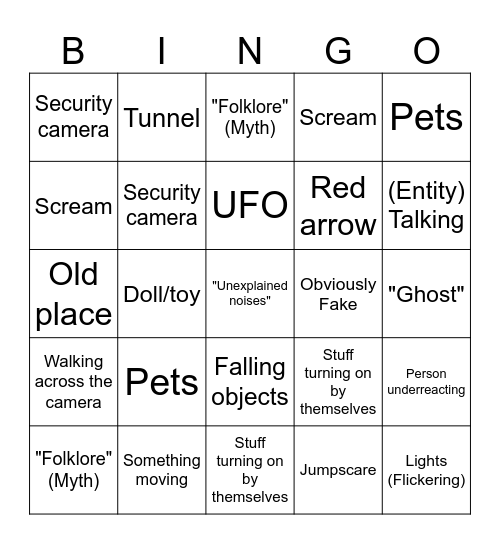 Scary Video Bingo Card