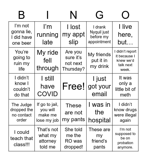 Reason Bingo! Bingo Card