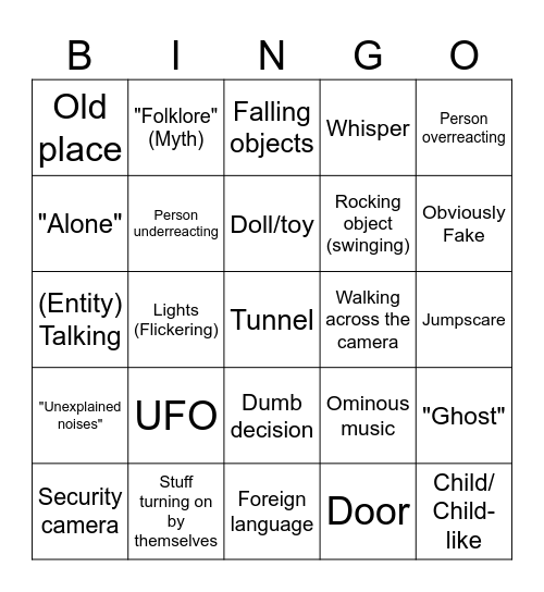 Scary Video Bingo Card