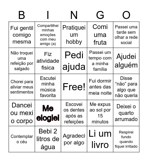 BINGO DO AUTOCUIDADO Bingo Card