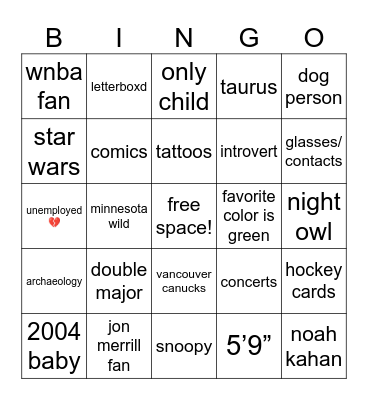 Mikayla Bingo Card