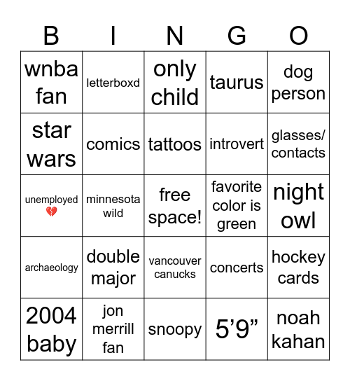 Mikayla Bingo Card
