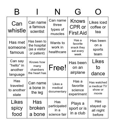 Get to Know Me Bingo Card