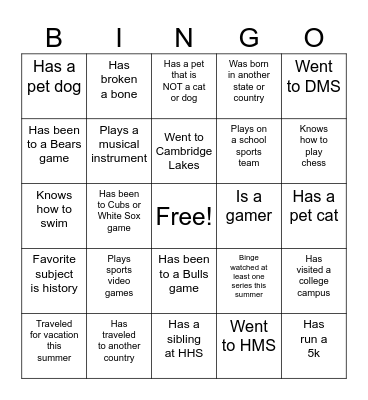 Getting to Know You Bingo Card