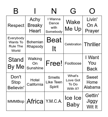 Oldies Bingo Card