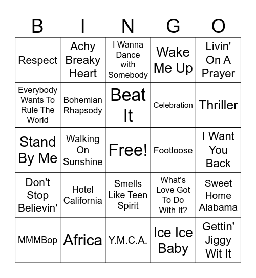 Oldies Bingo Card