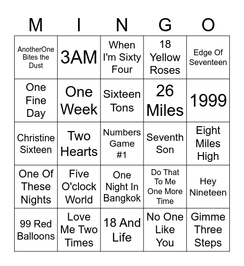 Numbers Game! Bingo Card